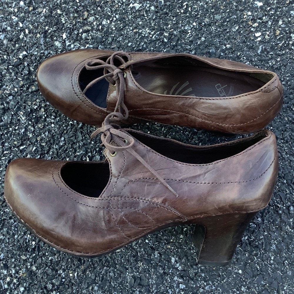 Dansko Brown Leather Lace-Up Heels